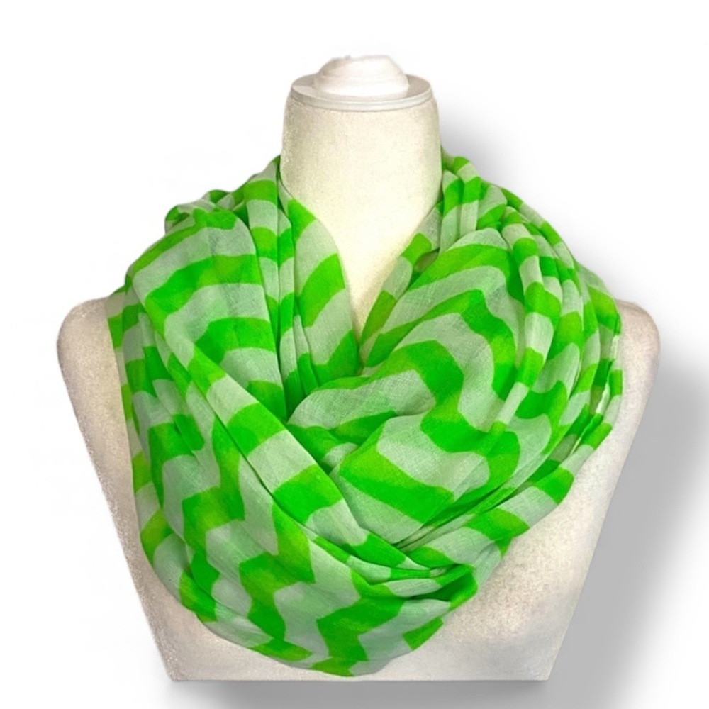 Lime Neon Green White Chevron Lightweight Infinity Scarf